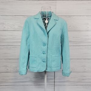 Tesori Turquoise Blue Jacket Blazer 100% Cotton Textured Womens Size L